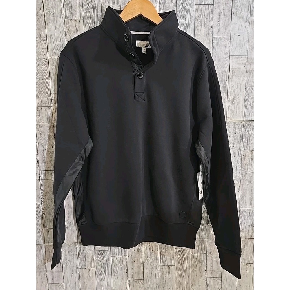 Fundamental Coast Sweatshirt SMALL Black Pullover 1/4 Button Up Slater Mock NEW